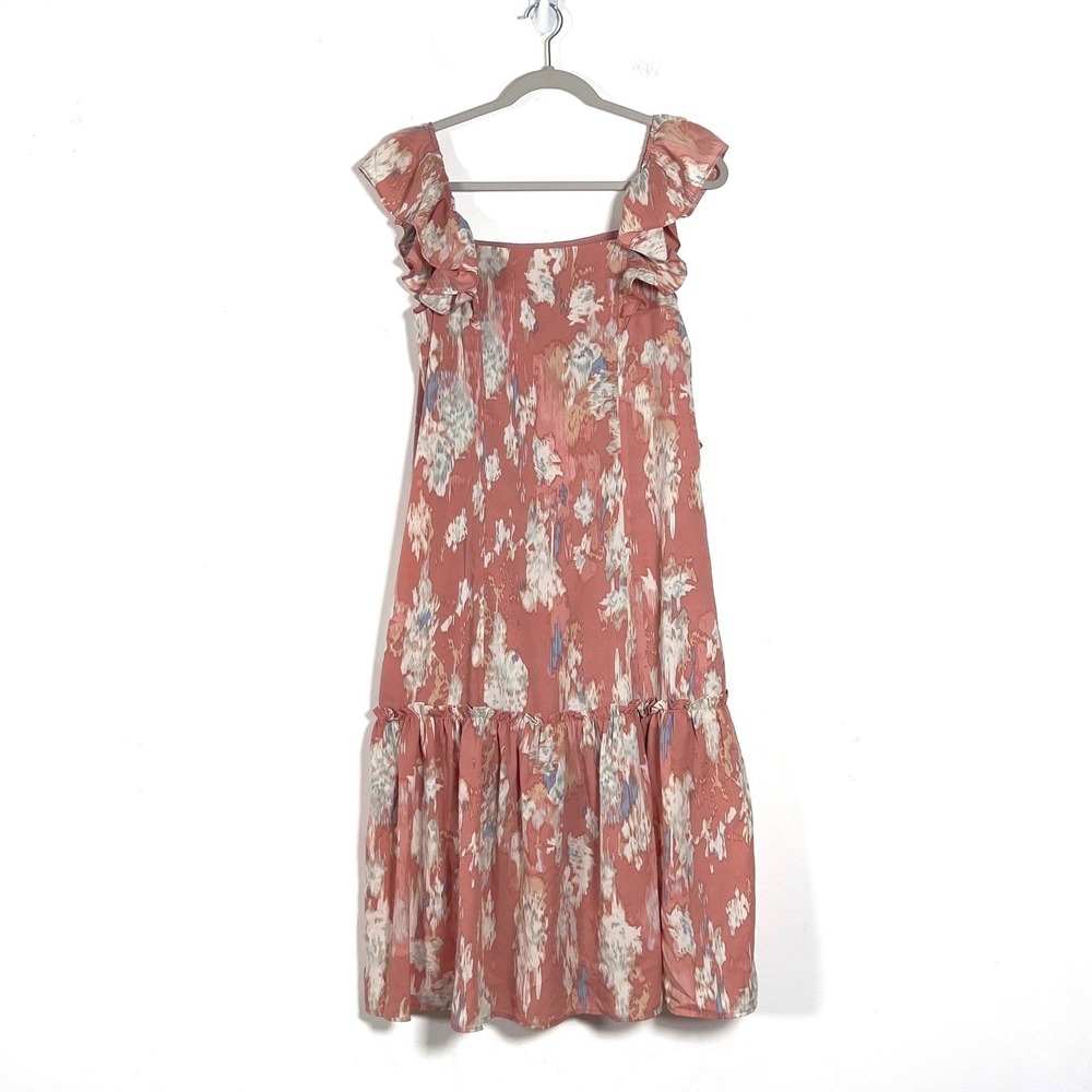 PINCH Ruffle Sleeve‎ Square Neck Dress Women Sz S Pink Abstract  No Belt